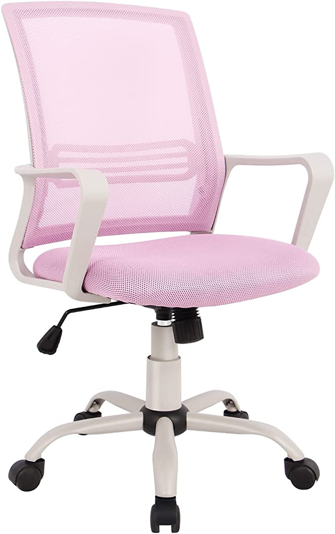 Office Chair, Ergonomic Office Chair Lumbar Support Home Office Desk Chair Computer Chair Mesh Swivel Chair Task Chair Study Chair Mid Back Office Chair with Wheels and arms, Deep Pink