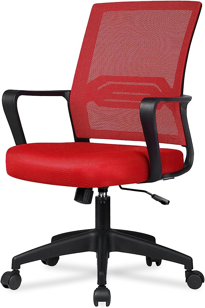 COMHOMA Office Chair Ergonomic Desk Chair Mesh Computer Chair Mid Back Mesh Home Office Swivel Chair with Armrests Lumbar Support Red