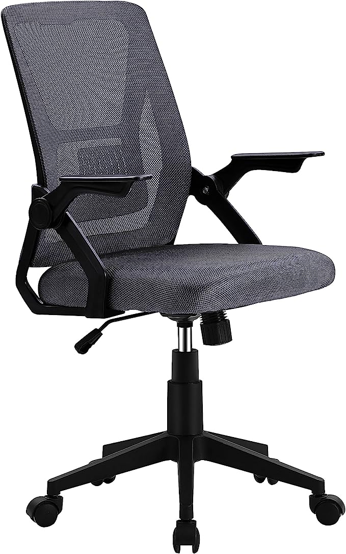 VECELO Mid-Back Swivel Ergonomic Office Chair with Adjustable Arms Mesh Lumbar Support for Computer Task Work, Gray